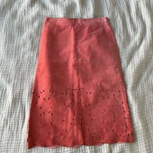 BCBG MaxAzria Vintage Suede Coral Skirt with Laser Cutout Design